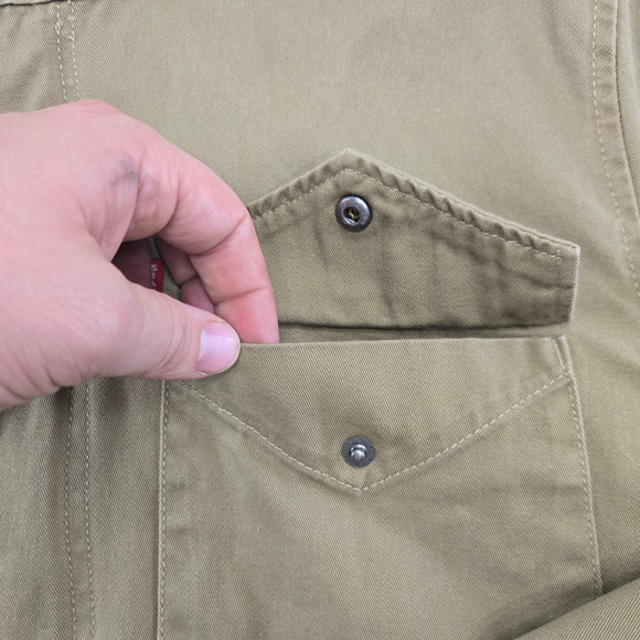Levi’s Khaki Cotton Utility Field Jacket Hidden Hood Safari Style Size Medium - Picture 6 of 14